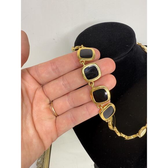 Vintage Reversible Black and White Square Gold Tone Enamel Necklace - Picture 5 of 10
